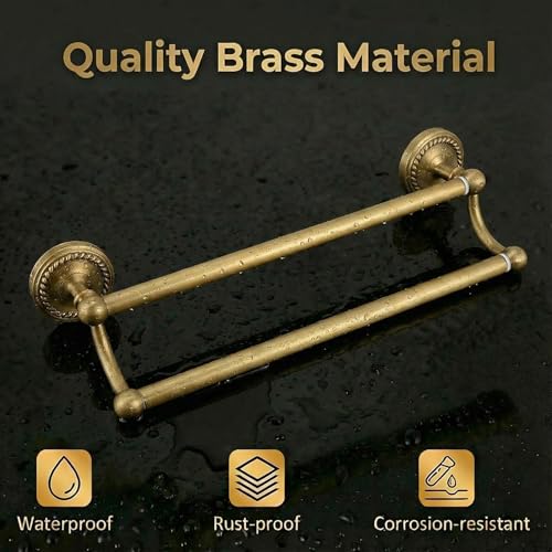 Adjustable Double Towel Bar, Antique Brass Wall Mount Towel Rack | Fits 16.4 to 27.8 Inch Wall Space, Heavy Duty Rustproof Towel Holder for Bathroom & Kitchen - color: Double Towel Bar