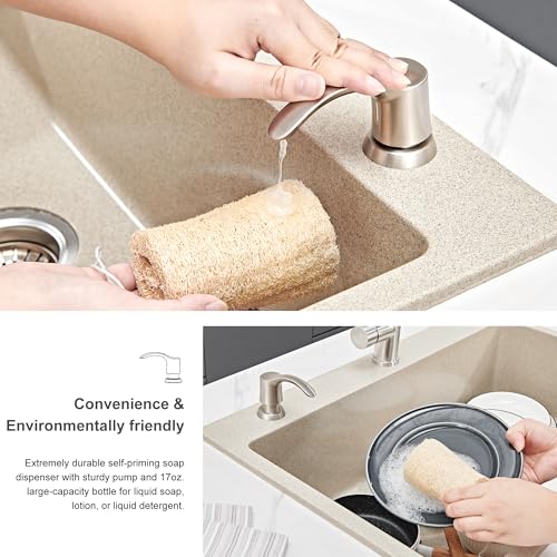 Kitchen Sink Soap Dispenser with 17 Ounce Large Bottle (Brushed Nickel), Built in Sink Soap Dispenser Sink Mounted Soap Dispenser Refill from Top, G080BN | Brushed Nickel, Built in Sink Soap Dispenser Sink Mounted Soap Dispenser, Refill from Top - color: