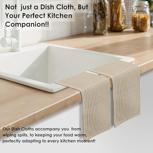 12 Pack Dual Tone Waffle Weave Dish Cloth, 12x12 Inch, 100% Cotton Dishcloth Set, Super Absorbent, Fast Dry, Teal Towels, Soft Hand Towel, Durable Dish Rags & Wash Cloth, Beige - color: Beige