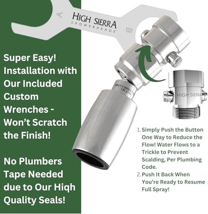 High Sierra® - CLASSIC™ Solid Lead-Free Metal 1.8 GPM Award Winning. Low Flow Shower Head with Trickle Valve. Patented Nozzle Never Clogs - Polished Chrome Finish - color: Chrome, size: 1.8 GPM