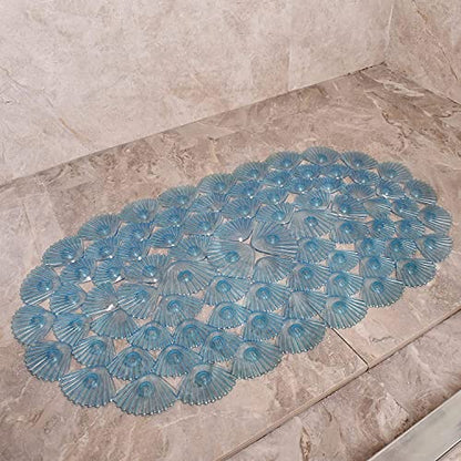 Linfevisi Bathtub Mat Non Slip, Oval Bath Mat for Tub with Suction Cups and Drain Holes, Machine Washable Tub Shower Mats for Bathroom 27 x 15 Inches, Phthalate Latex Free (Blue) - color: Blue