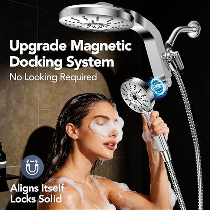High Pressure Rain Showerhead Combo, 2026 Magnetic Shower Head Set with Detachable 8-Mode Handheld Shower Spray, Adjustable Angle Dual Showerhead System with Built-in Magnetic Docking and Power Jets - color: ‎Chrome