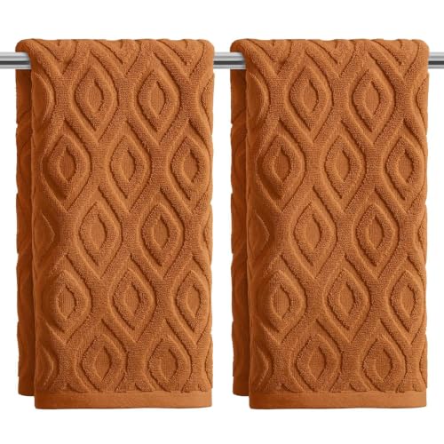 Artoid Mode 2 Pcs Caramel 3D Diamond Grid Jacquard Hand Towels for Bathroom, 100% Cotton Soft Absorbent Bathroom Decor Towels, 13.7 x 29.5 Inch - color: Caramel, size: 13.7" x 29.5", 2PCS
