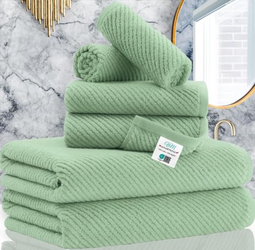 VOOVA & MOVAS 6PC Towel Set, 100% Cotton, Mint | 2 Large Bath 30x56 In, 2 Hand 18x28 In, 2 Wash Cloths 13x13 In, Quick Dry, Thick, Soft, Towel Gift Set - color: Mint Green, size: 6 PC Bathroom Towel Set