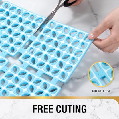 HITSLAM Shower Mat Anti Slip, 24x24 Inch Cut to Fit No Odor Soft TPE Shower Stall Mat, Square Bath Mat with Suction Cups and Drain Holes, Soft on Feet, Blue - color: Blue
