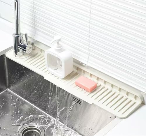 Single-Sided Silicone Faucet Splash Guard Mat, Left/Right Use | Corner Faucet Mat for Kitchen Sink, Bathroom - color: White
