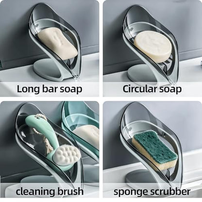 Leaf-Shaped Soap Dish – Premium Soap Bar Holder with Self-Drainage System – Bar Soap Holder for Shower, Bathroom Sink, Kitchen – Waterfall Soap Dish with Stand - color: Grey