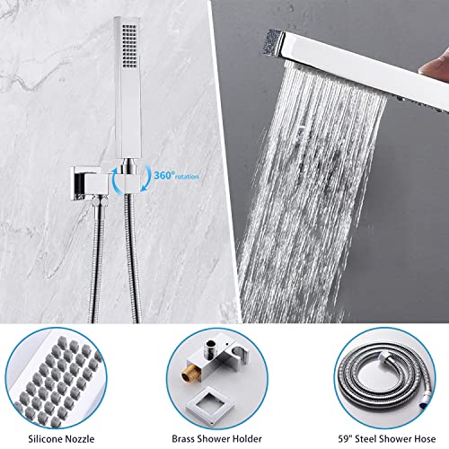 16 X 24 inch Shower Faucet Set Complete Multifunctional Shower System With 3 Function Ceiling Rainfall Shower Head Thermostatic Mixer Valve Shower Body Jet And High Pressure Handheld, Chrome - color: Chrome