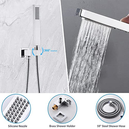 16 X 24 inch Shower Faucet Set Complete Multifunctional Shower System With 3 Function Ceiling Rainfall Shower Head Thermostatic Mixer Valve Shower Body Jet And High Pressure Handheld, Chrome - color: Chrome