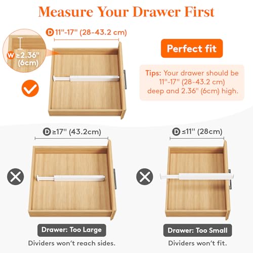 Lifewit 2.36" Upgrade Kitchen Drawer Dividers, Adjustable Drawer Organizer | 11"-17" Expandable White Drawer Separator for Clothes/Utensils, Dresser/Cabinet/Closet/Nursery Organization & Storage, 5 Pack - size: 2.36"H, 11-17"L