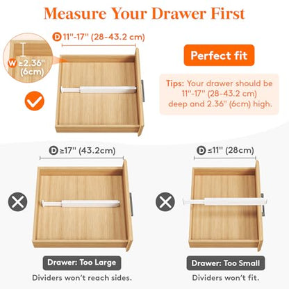 Lifewit 2.36" Upgrade Kitchen Drawer Dividers, Adjustable Drawer Organizer | 11"-17" Expandable White Drawer Separator for Clothes/Utensils, Dresser/Cabinet/Closet/Nursery Organization & Storage, 5 Pack - size: 2.36"H, 11-17"L