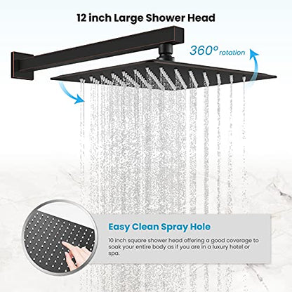 gotonovo Rainfall Bathroom Shower System Rain Shower Head and Handle Set Wall Mounted Shower Complete Combo Solid Brass Pressure Balancing Shower Mixer Valve 12 Inch Oil Rubbed Bronze - color: Oil Rubbed Bronze, size: 12 Inch