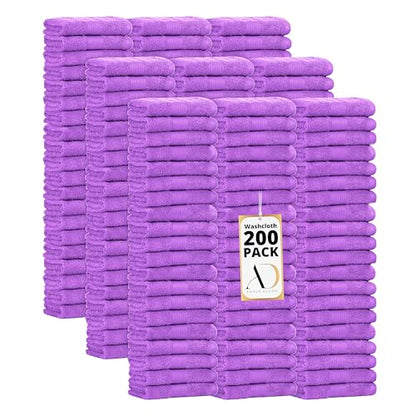 100% Cotton Washcloths 12x12 Inches, 600 GSM, Soft & Absorbent, Durable, Set of 200, Purple - color: Purple, size: Washcloth Set of 200