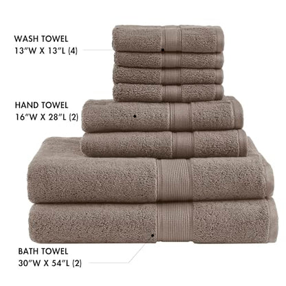 Madison Park 800GSM 100% Cotton Bathroom Bath Towel Set of 8, Mocha | Long Staple, Highly Absorbent, Durable Hotel Spa Quality, Quick Dry, Double Stitched Hems, Lint Reducing, OEKO-TEX Certified - color: Mocha, size: Multi-Sizes