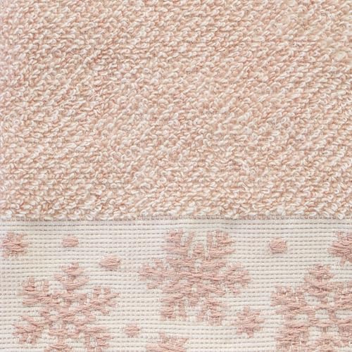 SKL Home Christmas/Winter Heather Snowflake Hand Towel Set-2pc, Blush Pink | 100% Cotton. 500 GSM. Plush & absorbent jacquard. Great for the bathroom, kitchen or bar & gifting. - color: Heather Snowflake (Blush), style: Hand Towel Set