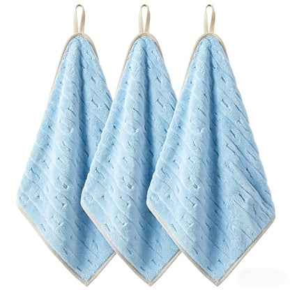 3 Pack Microfiber Hand Towels for Bathroom with Hanging Loops Quick Dry Small Towel Set for Bathroom Kitchen 14 x29.6inch (Blue) - color: Blue