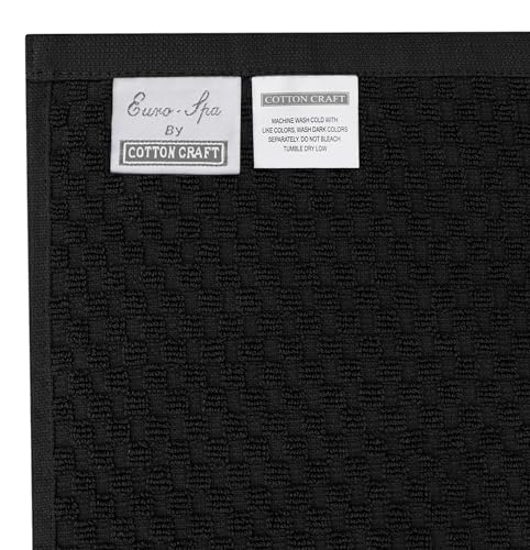 COTTON CRAFT Euro Spa Waffle Wash Cloth - Set of 12 Black Washcloth | Luxury Face Towel Set - 100% Cotton - Soft Plush Absorbent Low Lint Quick Dry - Gym Shower Beach Bath Kitchen - 12x12 inches - color: Black, size: 12 Pack Wash Cloths