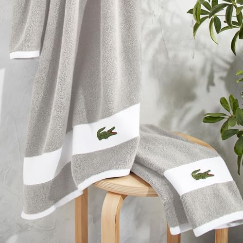 Lacoste Sport Stripe 6-Piece Luxury Cotton Towel Set – Made with 100% Soft Supima Cotton, Absorbent & Quick-Drying, Includes 2 Bath Towels, 2 Hand Towels, 2 Washcloths, Micro Chip - color: Micro Chip