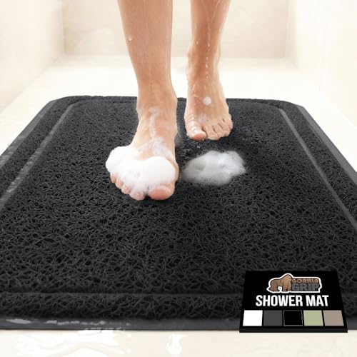 GORILLA GRIP Exfoliating Bath and Shower Mat, Textured Backing, 35x16 Soft Loofah-Style Foot Scrubber for Outside or Inside Bathtub, Quick Dry Easy Drainage Tub Floor Mats, Bathroom Essentials, Black - color: Black, size: 35" x 16" (Rectangular)