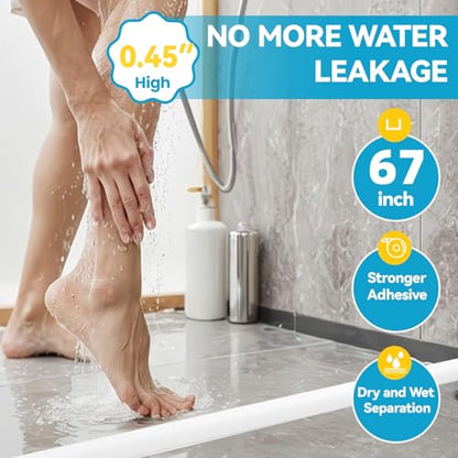 67" Collapsible Shower Threshold Water Dam Shower Barrier Keeps Water Inside Threshold Dry and Wet Separation Retention System Suitable for Bathroom Kitchen Sink Bathtub - color: White, size: 67"