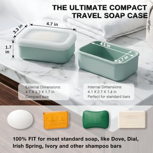 HighHerz Compact Leak Proof Silicone Travel Soap Case with Draining Tray - Portable Bar Soap Container - 2026 Upgrade Travel Essentials for Camping, Gym & Shower (Clear Green) - color: Clear Green
