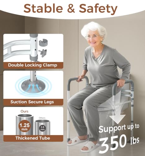 Soundfuse Toilet Safety Rails for Seniors, Adjustable Toilet Handles for Elderly and Disabled, Foldable Handicap Toilet Safety Frame Fit Any Toilets (350 LB)