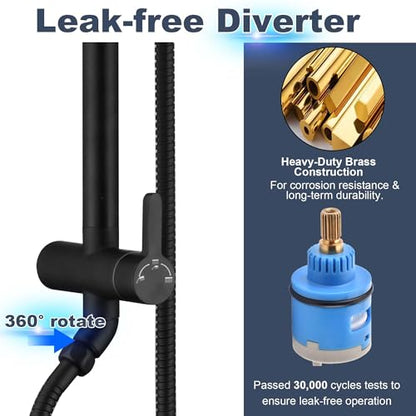 SonTiy 5-Function Retrofit Shower System Matte Black 9 Inch Rain Shower Head with Handheld Spray, Outdoor Stainless Steel Shower Rail Kit for Shower Remodel 2.5Gpm