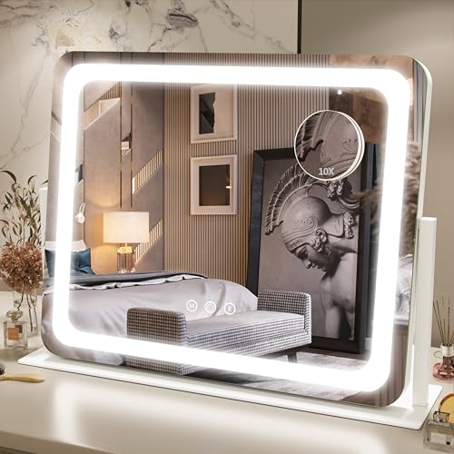 FENNIO Vanity Mirror with Lights 22''x17'' Makeup Mirror with Lights,Vanity Mirror Touch Screen with 3-Color Lighting,Dimmable,for Vanity Desk Tabletop - color: White, size: 22"L x 17"W