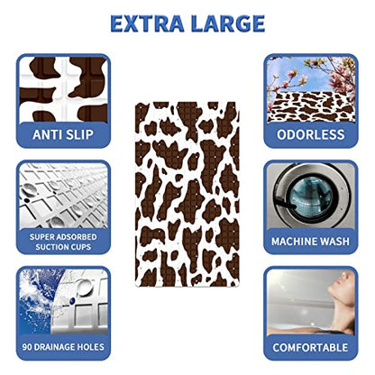 Bath Tub Mat Non Slip Shower Mat Cow Print Extra Long Bathtub Mat 26.8x15 inches Bathroom Bath Mat with Suction Cups Drain Holes Machine Washable - color: Cow Print