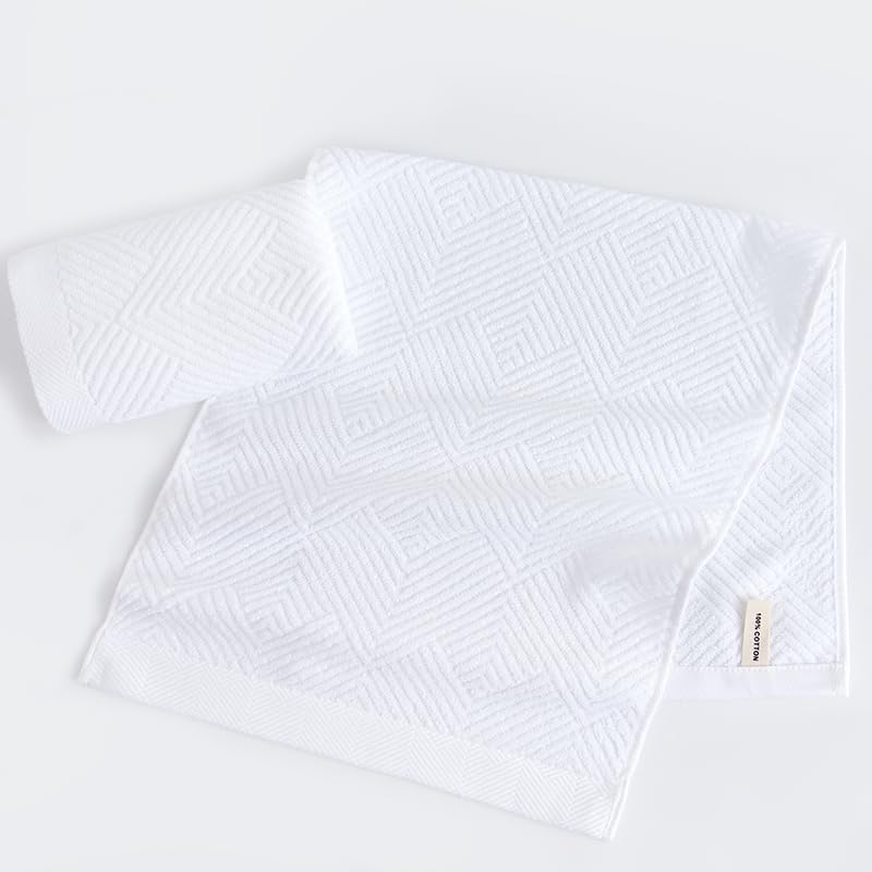 sense gnosis White Hand Towel Set of 2 Terry Striped Weave Pattern Ultra Absorbent Super Soft 100% Cotton Hand Towel for Bathroom 13 X 29 Inch - color: White