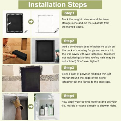 Suteck Recessed Shower Niche, 16-Inch Width x 14-Inch Height x 4-Inch Depth,Single Shower Shelf, Shower Niches Ready for Tile,Single Shelf Niche Insert for Wall, Bathroom, Storage - size: 16"x14"