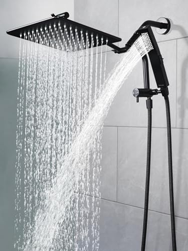 G-Promise 12 Inch All Metal Rain Shower Head with Handheld (Matte Black) | Full Body Coverage, Pause Mode Diverter, Power Wash Mode Handheld, Suits Every Height, Easy to Install, Modern Bath Upgrade - color: Matte Black, size: 12 Inches