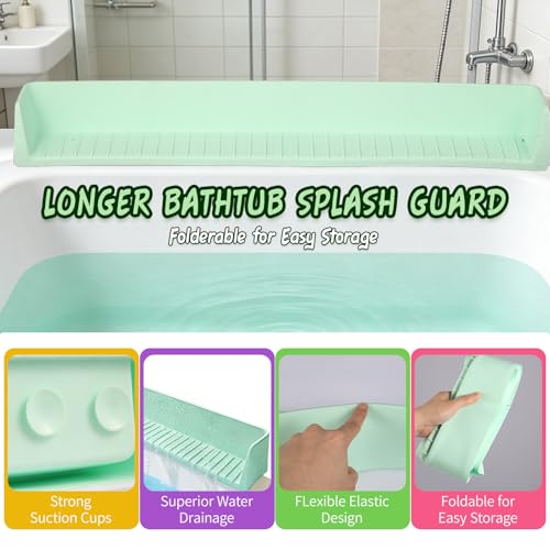 Kids Bathtub Splash Guard, Shelf & Toddler Bath Toy Tray - Green | Bathtub Splash Guard PlayPad Shelf Area with Strong Suction Cups, Bathtub Ledge Guard, Fun Bath Time for Toddlers Baby - color: green