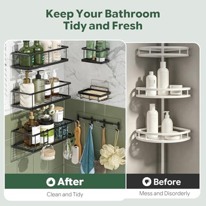 Simple Trending 6 Pack Shower Caddy Adhesive, Rustproof Shower Shelves | Stainless Steel Shower Organizer with Large Capacity, No Drilling Bathroom Organizers and Storage for Home Decor, Black