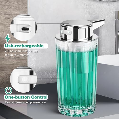 Automatic Soap Dispenser Foam for Kitchen: 11 OZ Glass Touchless Clear Auto Foaming Soap Dispenser for Bathroom - Hand Dish Lotion Home Countertop Kids - Family Couple - color: Vertical Stripe Style Foam