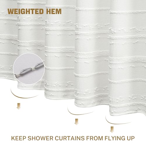 Extra Long Farmhouse White Shower Curtain Boho, 72 x 78 Cotton Blend Tufted Weave Waffle Stripe Textured Heavy Duty, Fabric Shower Curtain for Bathroom, Hotel - color: White B, size: 72"W x 78"L (Pack of 1)