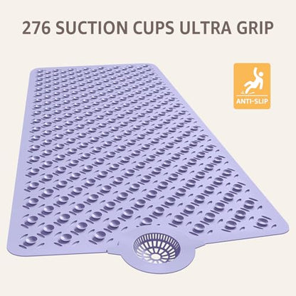 OTHWAY Bath Mat for Tub Non Slip: 39" X 17" Long Bathtub Mat with Hair Catcher│Big Drain Holes Shower Mats for Inside Shower│Machine Washable (Lavender) - color: Lavender