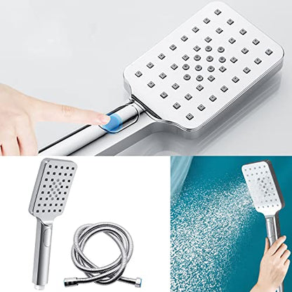 rain shower head with handheld spray,10''High Pressure Rainfall Shower Head / 3 Setting Handheld Shower head Combo with 11'' Extension Arm and 78" Extra Long Hose/Square Rain shower head(Chrome) - color: Chrome, size: 10'' Showerhead Set