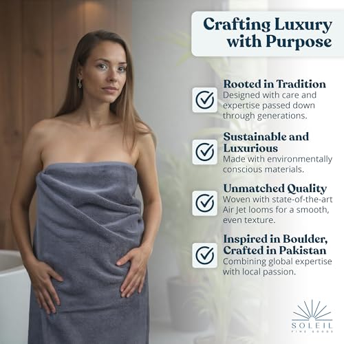 Soleil Fine Goods Luxurious 800 GSM 100% Cotton Bath Towel Set (4-Pack, 27x54) - Heavyweight & Ultra Absorbent, Plush Softness for Bathroom | Hotel & Spa Quality Luxury Towels- Blue Grey - color: Blue Grey