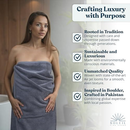 Soleil Fine Goods Luxurious 800 GSM 100% Cotton Bath Towel Set (4-Pack, 27x54) - Heavyweight & Ultra Absorbent, Plush Softness for Bathroom | Hotel & Spa Quality Luxury Towels- Blue Grey - color: Blue Grey