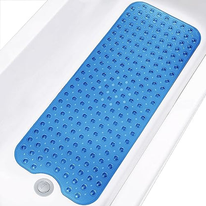 Bathtub and Shower Mats, Extra Long Non-Slip Bath Tub Mat 39 x 16 Inch, Machine Washable Bathmat with Suction Cups & Drain Holes for Bathroom Floor, Clear Royal Blue - color: Clear Royal Blue