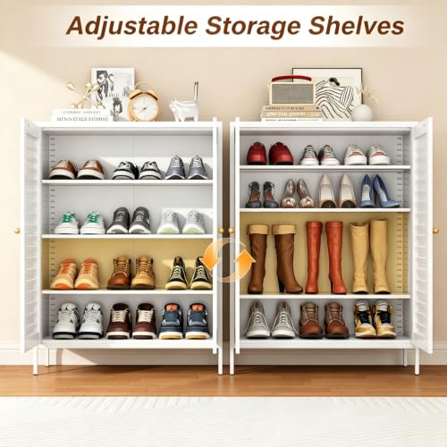 VASAAOSD Metal Bathroom Storage Cabinet, 40.1” Floor Buffet Cabinet White | Adjustable Shelves, Metal, Fluted Doors, Small Storage Sideboard for Bathroom, Kitchen, Living Room, Dining Room, Entryway