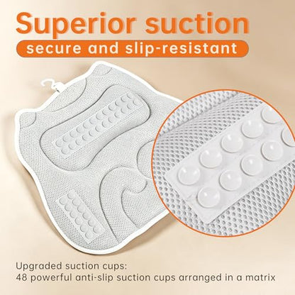 Bath Pillow for Tub,48 Non-Slip Suction Cups,Soft 4D Breathable Air Mesh | Ergonomic,Head,Neck and Back Support,Suitable for hot tub,jacuzzi,spa,Quick-dry non-slip.Machine washable,Bath Gifts,White - color: Gray