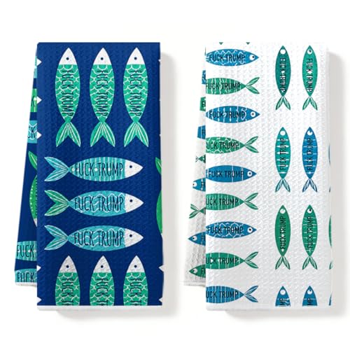 Sardine Kitchen Towels Set of 2 Funny F*ck Tru Kitchen Decor Waffle Absorbent Tea Towels Dish Towel Decorative Hand Towel for Bathroom Home Housewarming Gifts for Women Friends, 14x24 Inches - color: Multi0209