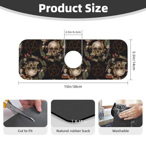 Wiccan Wicca Skull Mushroom Mushrooms Witchcraft Kitchen Sink Splash Guard Faucet Mat Super Absorbent Fast Drying Mat Sink Gadgets-Fast Drying Pad Sink Mat For Kitchen Bathroom (15" X 5.5" ) - color: Skull Mushroom
