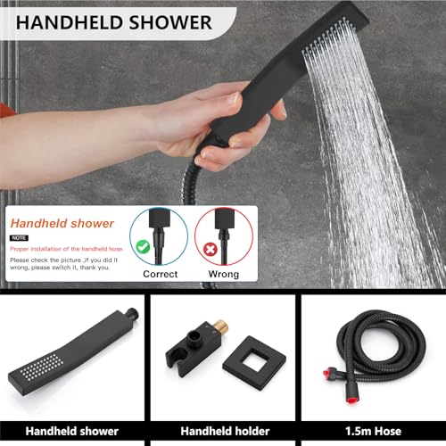 Midanya Shower Faucet Set with Handheld Sprayer,8 Inch,Matte Black | Rough-in Shower Valve and Trim Kit Included,Square Rain Head,Wall Mount Shower System,All Metal,Bathroom - color: Black, size: 8 Inch