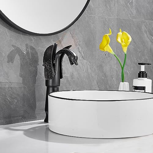 Oil Rubbed Bronze Swan Shape Single Handle One Hole Bathroom Vessel Sink Faucet Deck Mount Lavatory Sink Faucet - color: Bronze, size: Tall