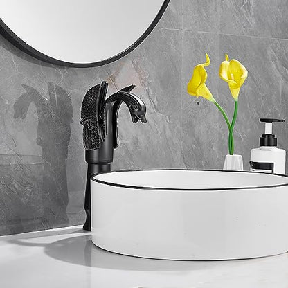 Oil Rubbed Bronze Swan Shape Single Handle One Hole Bathroom Vessel Sink Faucet Deck Mount Lavatory Sink Faucet - color: Bronze, size: Tall