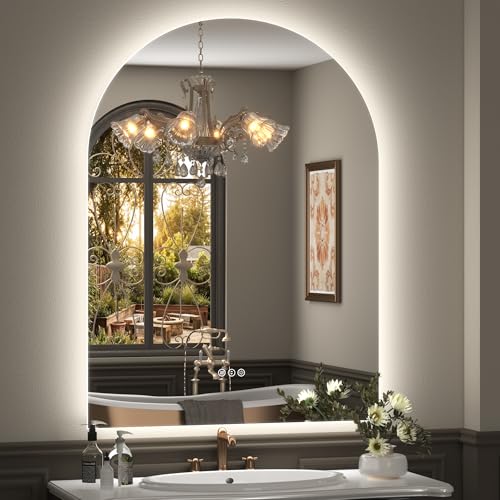 42x30 Inch Arched LED Mirror for Bathroom | Dimmable Backlit Mirror Shatter-Proof Tempered Glass, Anti-Fog, 3 Colors, Memory Function, ETL Listed - color: Arched, size: 42"L x 30"W