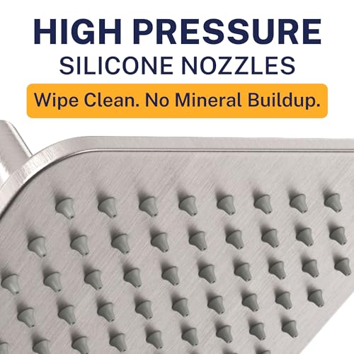HammerHead Showers Solid Metal 8 Inch Square Rainfall Shower Head, High Flow Shower Head Optimized for Pressure, Brushed Nickel, 2.5 GPM - color: Brushed Nickel